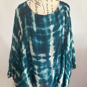 Scandal Teal Tie-Dye Women's Blouse. Tank under. One size. Made in Italy.